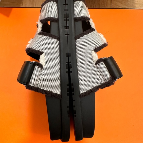 Hermes Chypre fringed H canvas and calfskin Women’s Sandals 37.5 Prunoir Black - Picture 8 of 10